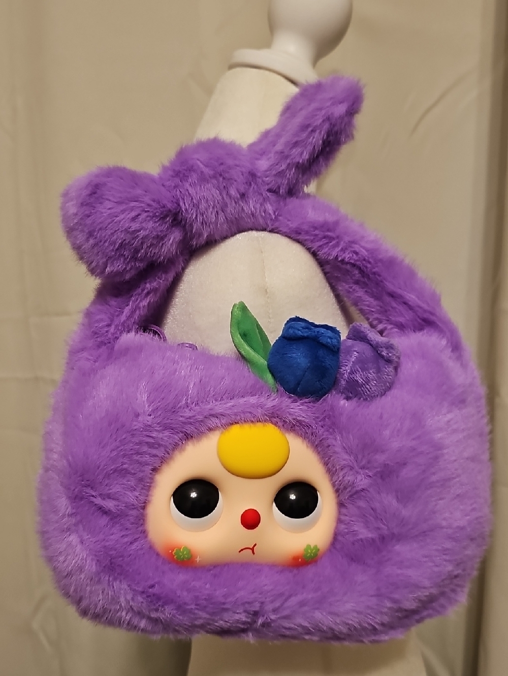 Baby Three Purple Plush Character Hand Bag - Rolling Eyes 🙄 Cute Face Blue
